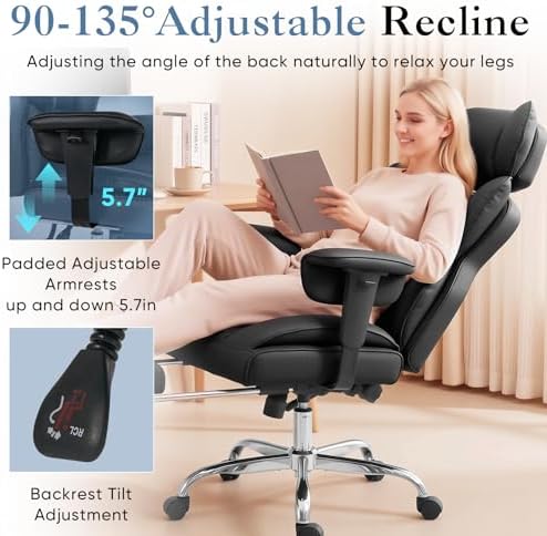 DUMOS Big and Tall Home Office Desk Chair, Executive Chair with Footrest - Image 4