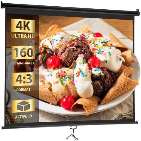 SUPER DEAL 72'' 4:3 HD Projection Screen Foldable Anti-Crease Portable Projector Movie Screen Manual Pull Down for Home Theater Presentation Education Outdoor Indoor Public Display, Black by Superdeal