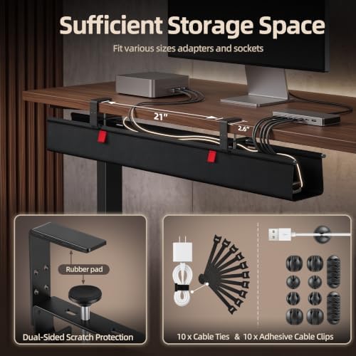 36 Inch Under Desk Cable Management Tray No Drill Desk Cord Management Organization, Large-Capacity Cable Organizer for Home and Office Work Accessories - Image 3