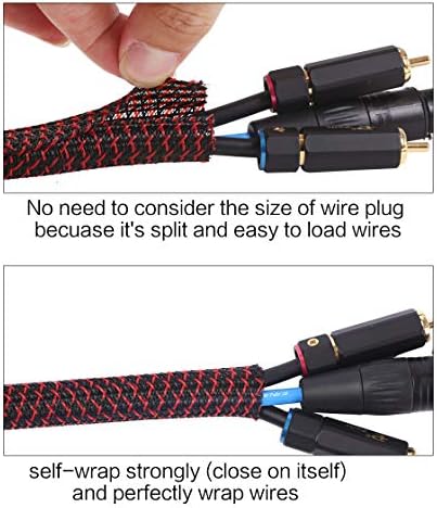 Alex Tech 10ft - 1 inch Cord Protector Wire Loom Tubing Cable Sleeve Split Sleeving For USB Cable Power Cord Audio Video Cable – Protect Cat From Chewing Cords - Blackred - Image 2