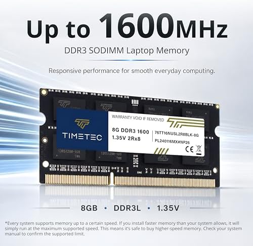 Timetec 32GB KIT(4x8GB) DDR3L / DDR3 1600MHz (DDR3L-1600) PC3L-12800 / PC3-12800 Non-ECC Unbuffered 1.35V/1.5V CL11 2Rx8 204 Pin SODIMM Laptop Notebook PC Computer Memory RAM Module Upgrade Black PCB - Image 2