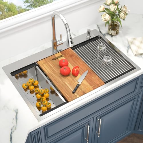 33 x 22 Drop In Kitchen Sink Double Bowl Stainless Steel Sinks Low Divide - Image 3