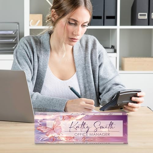 Personalized Name Plate for Desk, Custom Desk Name Plate, Acrylic Name Plate Office Desk Accessories, Personalized Office Gifts for Coworkers Teachers, Employee Appreciation Gifts (Purple Crystal) - Image 6