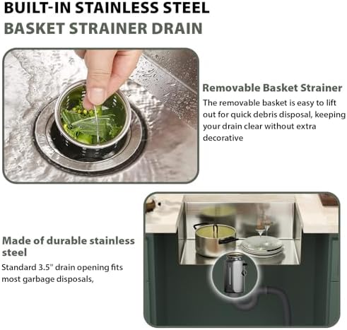 Mocoloo 26 Inch Undermount Kitchen Sink - 26" x 18" T304 Stainless Steel Handmade Single Bowl Round Corner Under Counter 9" Deep Basin - Image 7