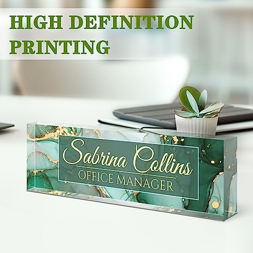 Name Plate for Desk, Desk Name Plate Personalized, Office Decor for Women Men, Acrylic Desktop Accessories, Office Gifts for Boss Nurse Teacher Coworker, Employee Appreciation Gift (Green Coast B) - Image 3