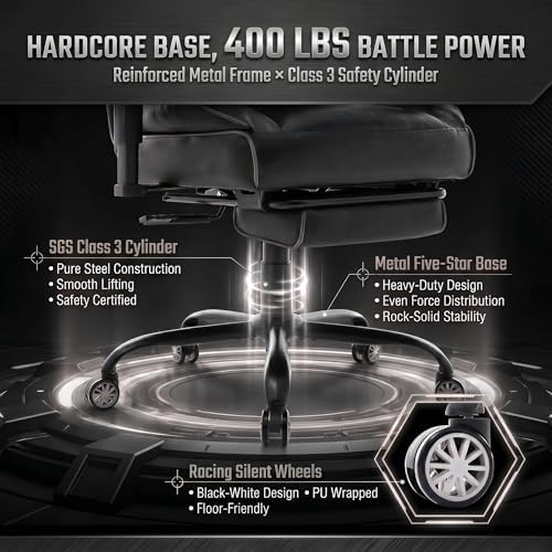 Big and Tall Gaming Office Chair 400lbs - Heavy Duty Ergonomic Computer Desk Chair with Footrest, Adjustable Armrests, High Back PU Leather with Racing Style (Black/White) - Image 6