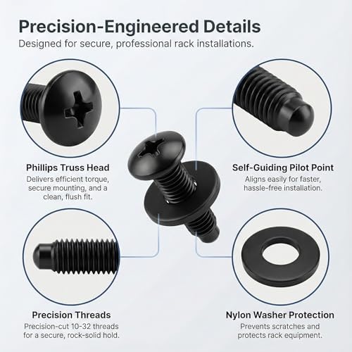 10-32 Rack Screws & Nylon Washers, Carbon Steel, 50-Set Truss Head - Image 5