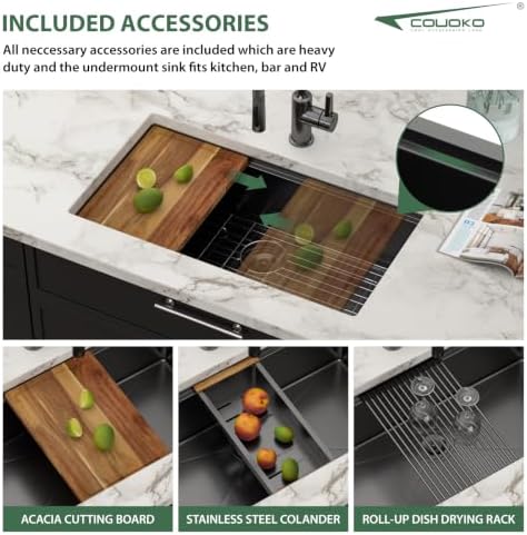 30 Inch Black Undermount Workstation Kitchen Sink with Accessories - Image 5