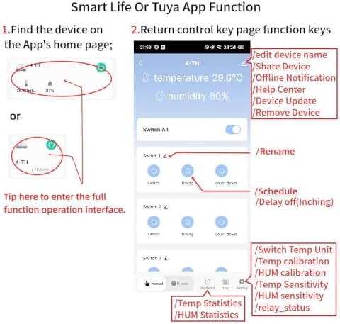 Tuya 4CH 85-250V Smart Temperature and Humidity Sensor,Dry Contact,Remote Application Control and Monitoring Function, Voice Control, Smart Scene, Compatible with Alexa and Google Home - Image 4
