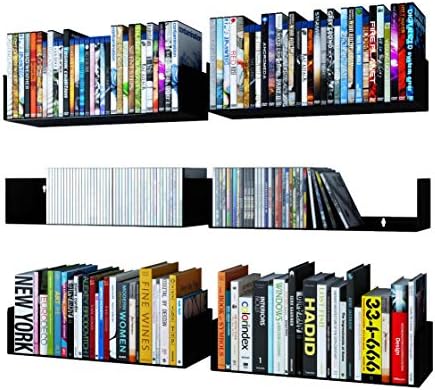 Wallniture Bali Black U Shape Floating Shelves for Wall, CD DVD Storage Shelves and Metal Bookshelf Set of 6 by Wallniture