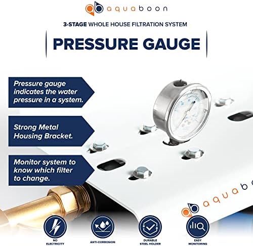 Aquaboon 3-Stage Water Filter System with 20x4.5 GAC & Sediment Filters for Whole House Water Filtration System with Gauge & Release, Wrench, Bracket - Image 6