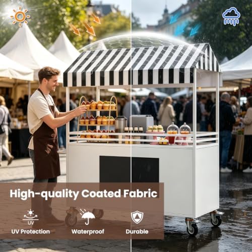 Mobile Food Cart with LED Lights & Canopy, Portable Vendor Display Stand with Lockable Wheels, Commercial Food Kiosk for Markets, Street Vending, Flea Markets, Weddings, Hotels & Snack Events - Image 6