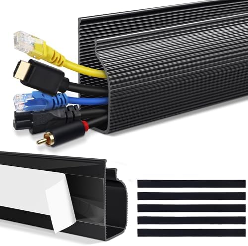 Cable Management Under Desk, 32in (2x15.75in) J Channel, Self Adhesive Cable Raceways Channel, Easy to Install Cord Cover Hider Desk Cord Organizer Electrical Black by ZhiYo
