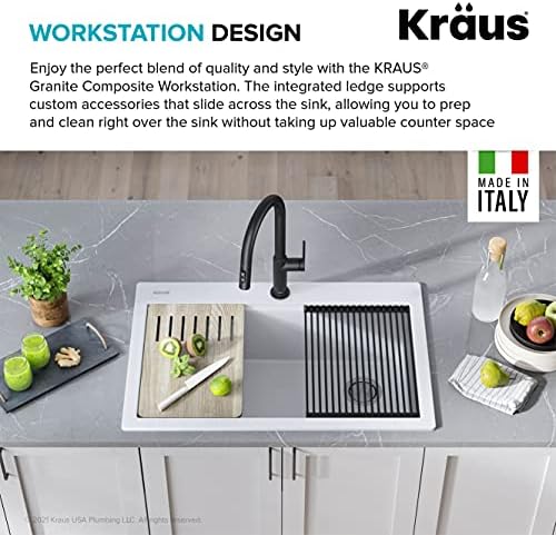 KRAUS Bellucci Workstation 33 in. Drop In Single Bowl Granite Kitchen Sink in White with Accessories, KGTW1-33WH - Image 4