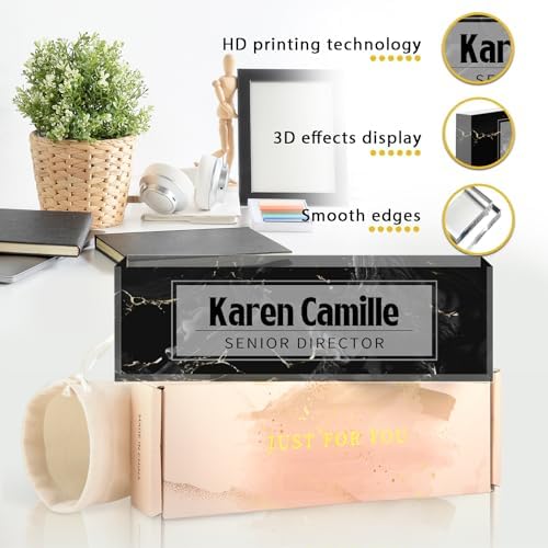 Custom Office Name Plate for Desk - Name Plate Personalized Gifts for Coworkers, Boss, Teacher, Social Worker - Acrylic Office Desk Decor for Women Men - Employee Appreciation Gifts (black white) - Image 2