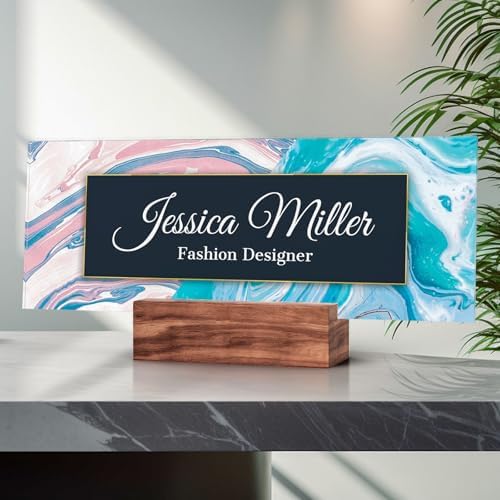 Personalized Acrylic Desk Name Plate with Walnut Wood Base by nyareka