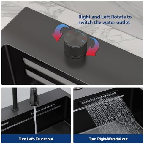 Sarlai 31 Inch Black Waterfall Kitchen Sink Drop In - 31x20 Inch Drop In Waterfall Sink Ledge Workstation Black Stainless Steel 16 Guage Single Bowl Kitchen Sinks Basin - Image 5