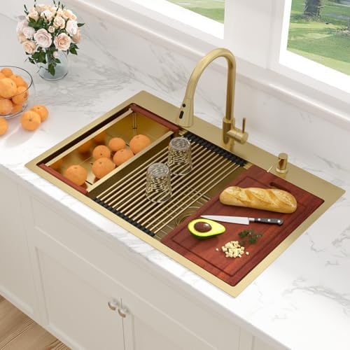Sarlai 33 Gold Drop In Kitchen Sink Workstation Topmount 33x22 Inch Sinks - Image 2