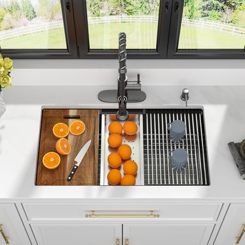 Kichae 33 Black Undermount Kitchen Sink Stainless 16 Gauge Workstation - Image 2