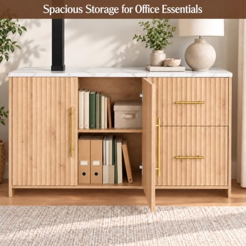 NORTHSKY 55" L-Shaped Electric Standing Desk with Drawers and Storage Cabinet, Height Adjustable Corner Desk for Home Office, 3 Memory Presets (Natural Oak & White Marble, Right Cabinet) - Image 6