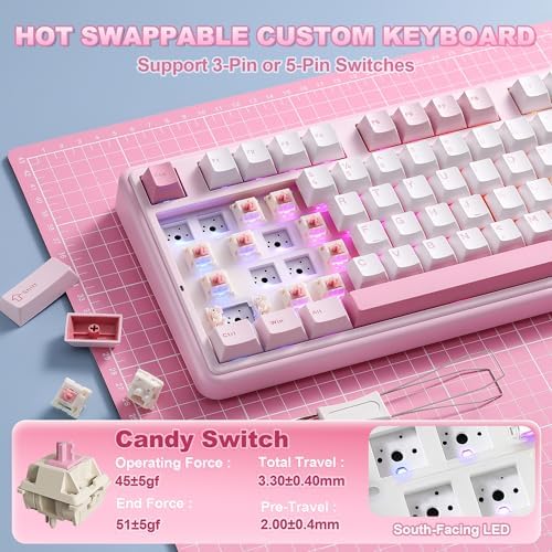 YUNZII B98 PRO 96% Wireless Mechanical Keyboard(Pink, Candy Switch) - Image 6