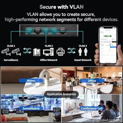 Goalake 5 Port Gigabit Managed Ethernet Switch, Easy Smart Network Splitter with VLAN & QoS, Desktop/Wall Mount, for Small Office Home Network - Image 4