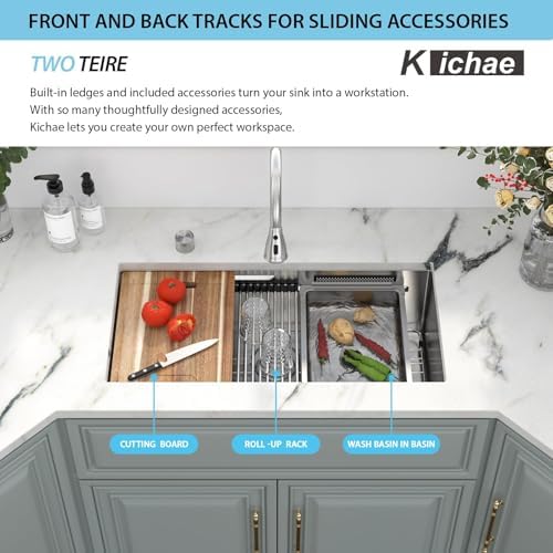 Kichae 32 x 17 Undermount Kitchen Sink Stainless Steel 16 Gauge Workstation - Image 4
