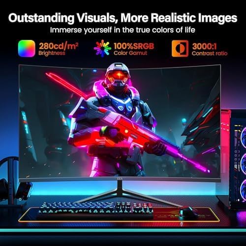ZZA 27 Inch Curved Monitor 1800R FHD 1080p 200Hz, 27 Inch Gaming Monitor 1ms GTG VA 4000:1 120% sRGB, AMD FreeSync HDR Low Blue Light, HDMI DisplayPort VESA, for FPS Racing - Image 4