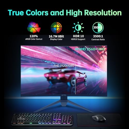 KTC 32 inch Curved Gaming Monitor, 180Hz 1ms MPRT, 2K 1440P 144Hz Monitor, 1500R HVA Display, FreeSync Premium, HDR, 120% sRGB, DisplayPort/HDMI/USB, Vesa Support 3.9x3.9'', PC Moniter for Gamers - Image 2