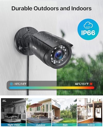 ZOSI 2.0MP 1080p 1920TVL Outdoor Indoor Weatherproof Security Camera Black - Image 4