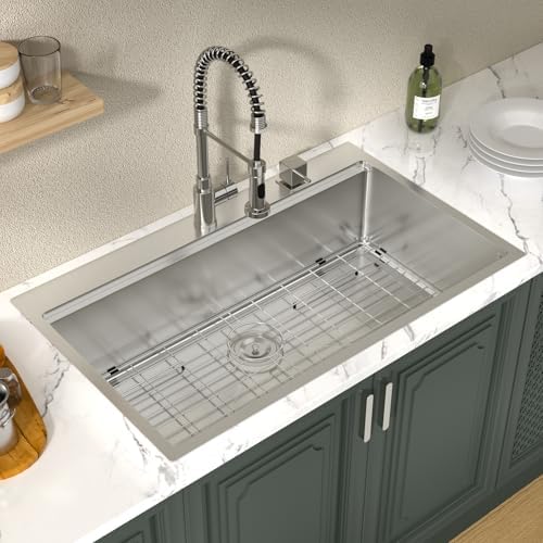 Lordear 36 Drop In Kitchen Sinks Worktation 16 Gauge 36x22 Inch Stainless Steel Single Bowl Ledge Worktation Topmount Overcounter Handmade Kitchen Sink Basin With Cutting Board - Image 3