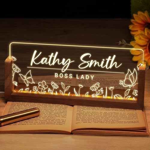 Desk Name Plate Personalized, Custom Acrylic Name Plate for Desk, Office Decor for Women Men, Appreciation Gifts for Coworkers Boss Teacher - Light-Up Name Plaque by Ueedklaayy