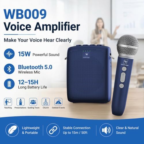 WinBridge Voice Amplifier with Wireless Mic for Teachers Blue WB009 - Image 2