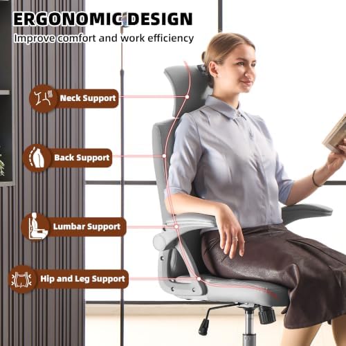 Leather Office Chair,Executive Ergonomic Desk Chair for Home Office, Gray - Image 5