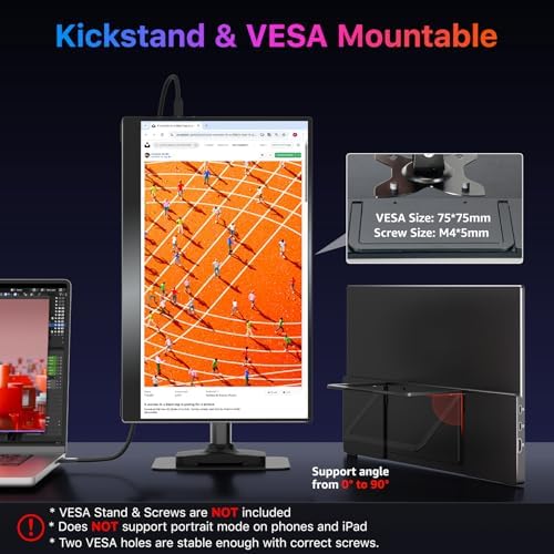 kksmart Portable Monitor 15.6 inch 4K UHD 145% sRGB 60Hz, Travel Monitor for Laptop MacBook Surface PC Xbox PS5, HDMI USB-C VESA Compatible Built-in Speaker - Image 6