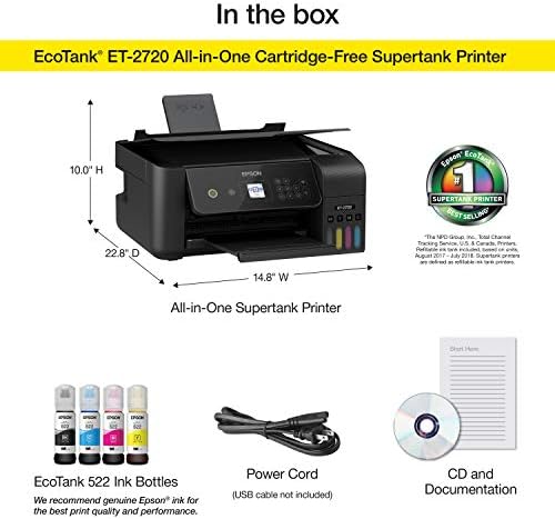 Epson EcoTank ET-2720 Wireless Color All-in-One Supertank Printer with Scanner and Copier - Black - Image 5