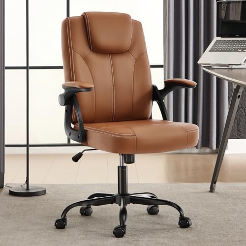 Office Desk Chair, PU Leather Computer Chairs with Padded Flip-Up Arms by FizzinOfficeChair
