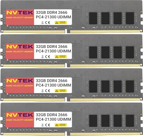 128GB (4X32GB) DDR4 2666MHz PC4-21300 UDIMM 2Rx8 1.2V CL19 288-PIN Non-ECC Unbuffered Desktop PC Computer Memory KIT by NVTEK