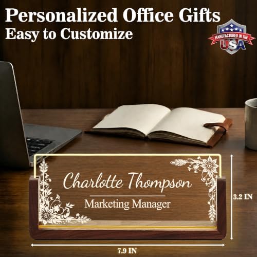 Custom Name Plate for Desk with LED Walnut Frame, Office Desk Decor - Image 4