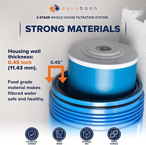 Aquaboon 3 Stage Whole House Water Filter System for Well Water with 20x4.5 Water Filters Cartridges, Wrench, Bracket, Pressure Gauges & Release - Image 5