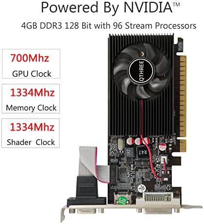 QTHREE NVIDIA GT 730 4GB Graphics Card,DDR3,128-Bits,Video Card for PC,PCI Express x16,DVI-I,HDMI,VGA,Low Profile Computer GPU,DirectX 11,Support 2K - Image 2