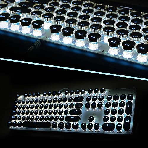 YSCP Typewriter Style Mechanical Gaming Keyboard White Backlit Wired with Blue Switch Retro Round Keycap 104 Keys Keyboard (Blue) - Image 6