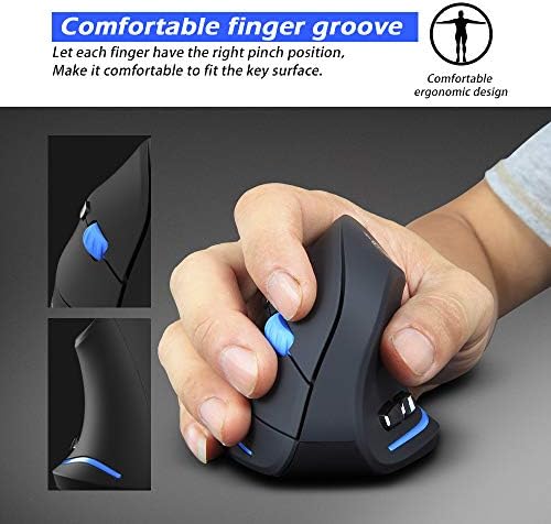 ZLOT Vertical Wireless Mouse,2.4G USB Optical Ergonomic Mice with 3 Adjustable DPI 1000/1600/2400 and 6 Buttons for Laptop, PC, Computer, Desktop, Black - Image 4