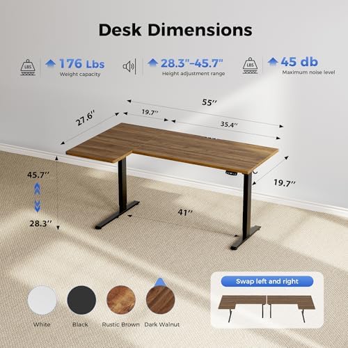 Agilestic 55 * 28 Inch Reversible L Shaped Electric Standing Desk, Walnut - Image 3