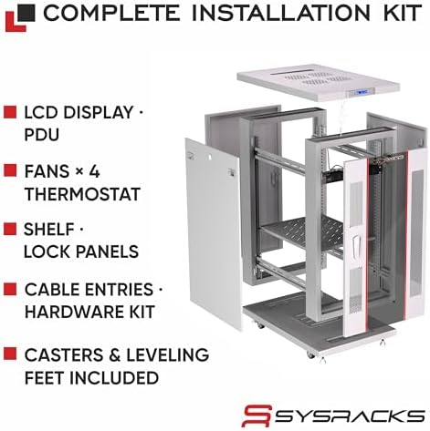 22U Server Rack Cabinet, 35" Deep, Glass Door, 19-Inch - Image 3