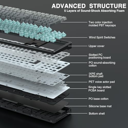 AULA F108 Wireless Mechanical Keyboard, Full Size Gaming Keyboard with Number Pad, Side Printed PBT Keycaps, Pre-lubed Switches, RGB Backlit, Hot Swappable Creamy Sounding Computer Keyboards, 108 keys - Image 6