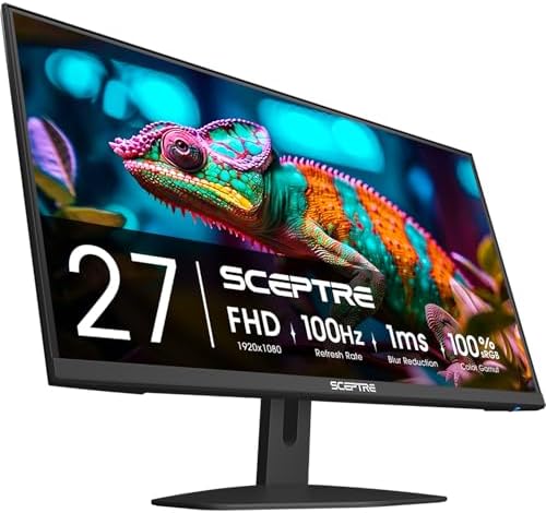 Sceptre 27-Inch Gaming Monitor, FHD 1080p, 100Hz, 1ms, DisplayPort, HDMI x2, 100% sRGB, AMD FreeSync, Built-in Speakers, Eye Care, Frameless, Machine Black (E275W-FW100T Series, 2026) by SceptreInc