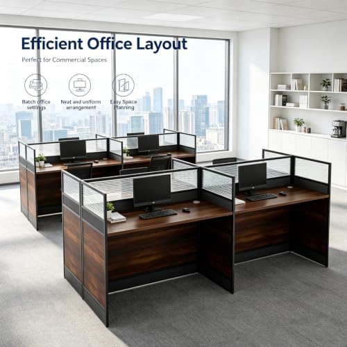 4-Person Office Cubicle Workstation Desk with Mute Privacy Panels & Cable Management, Computer Cubicles Desk for Home & Commercial Office Use, Walnut Finish - Image 6
