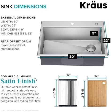 KRAUS Kore 30-Inch Drop In/Top Mount Workstation 16 Gauge Single Bowl Stainless Steel Kitchen Sink with Accessories, KWT310-30 - Image 5