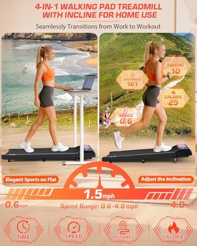 Walking Pad with Incline 10% & Decline -4%, Under Desk Treadmill for Office, Portable Treadmills, Compact Treadmill for Small Space, 265lbs Capacity, Remote Control, Led Display - Image 5